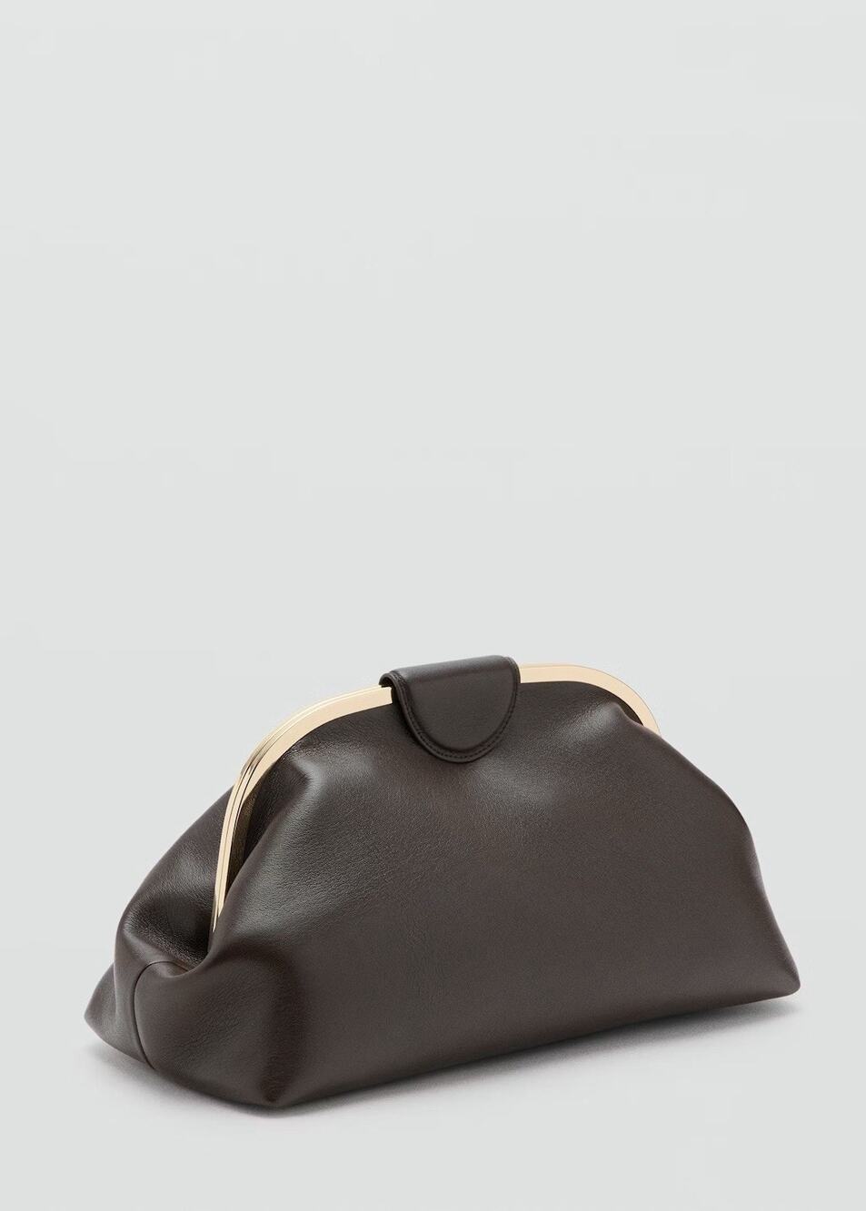 Mango Large Leather Clutch With Metallic Close Bag Purse Brown